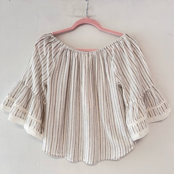 Lovestitch Striped Linen Blend Off The Shoulder Top Size Medium NWT - Picture 6 of 13